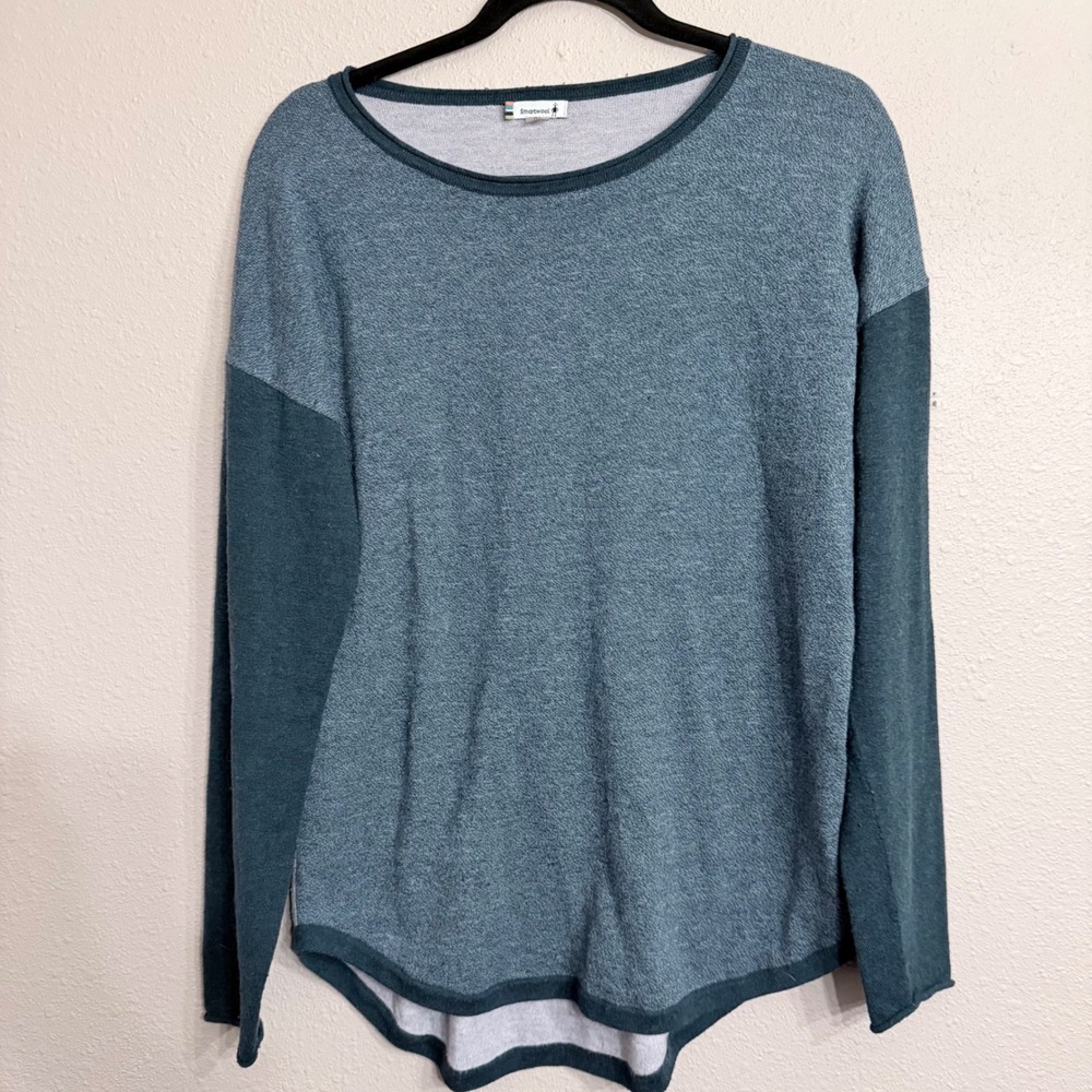 Smartwool Womens Teal Grey Wool Blend Colorblock Long Sleeve Top SW016487 Size M
